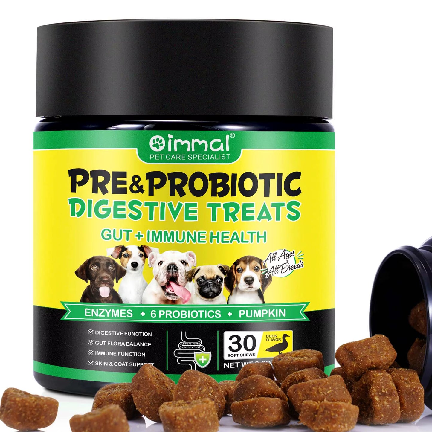 Oimmal 30 Soft Chews Digestive & Gut Health Support Natural Pet Food Supplement Dog Treats Snacks Probiotic Soft Chews for Pet
