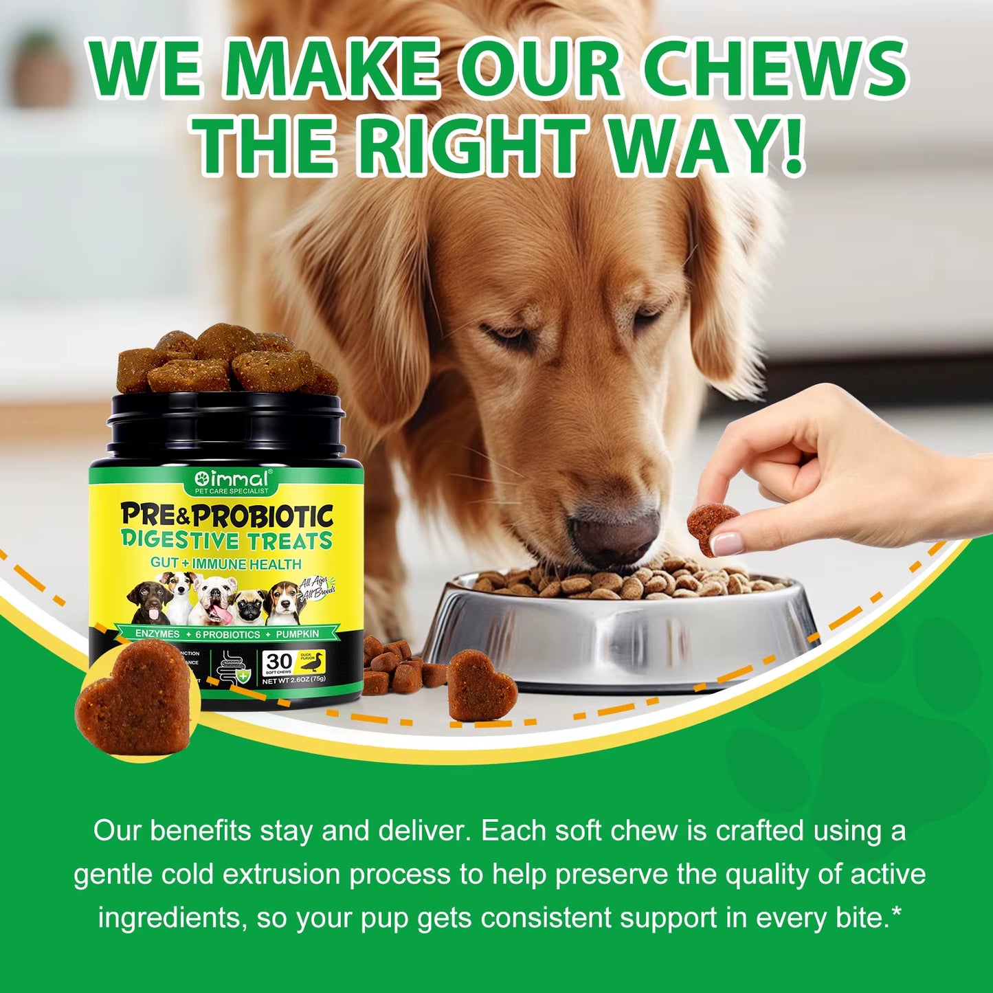Oimmal 30 Soft Chews Digestive & Gut Health Support Natural Pet Food Supplement Dog Treats Snacks Probiotic Soft Chews for Pet