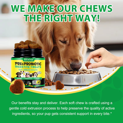 Oimmal 30 Soft Chews Digestive & Gut Health Support Natural Pet Food Supplement Dog Treats Snacks Probiotic Soft Chews for Pet