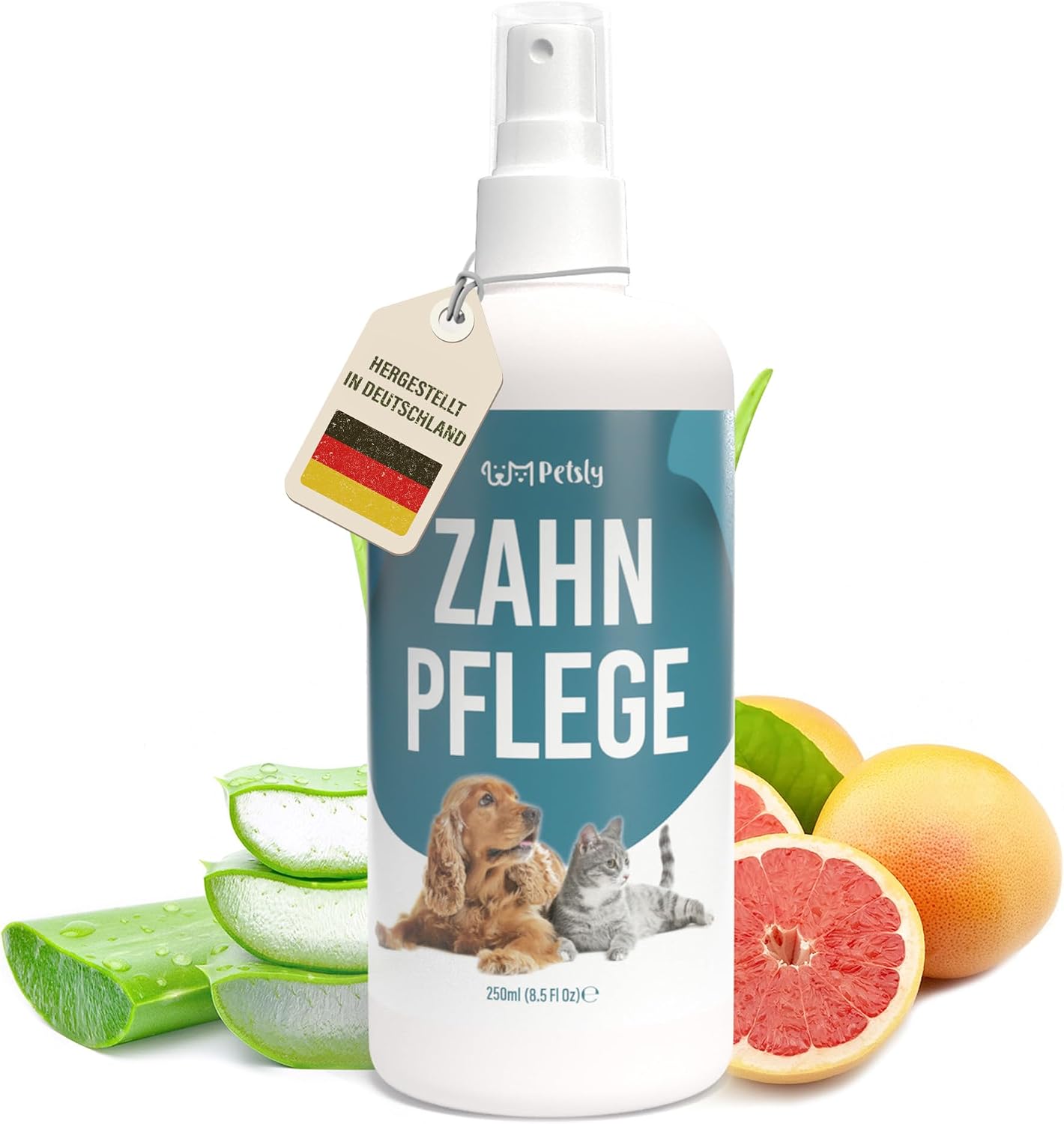 Petsly® Dentalspray Für Hunde & Katzen -250 Ml- Frische Minze - Kein Spülen Oder Bürsten - Gegen Zahnstein Und Schlechten Atem - Zahnpflege Hund & Katze Mit 3-Fach Wirkung